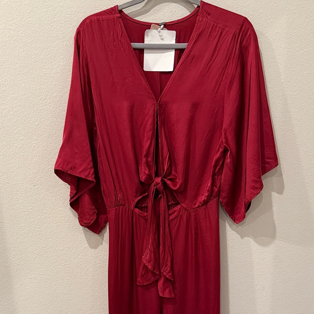 NWT Free People Young Fabulous and Broke Rose Tie-Front Satin Jumpsuit Size M - Picture 2 of 11